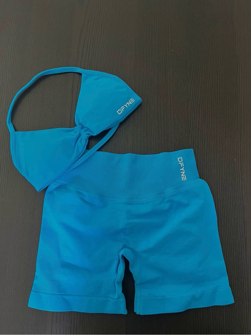 DFYNE Women's Bright Blue Sports Bra and Shorts Set